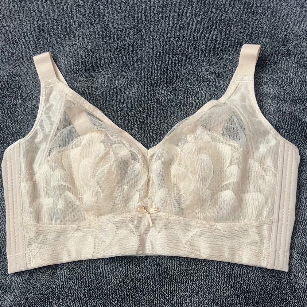 Forlest Floral Lace Wireless Full Coverage Bra Beige F90 with Extender NEW